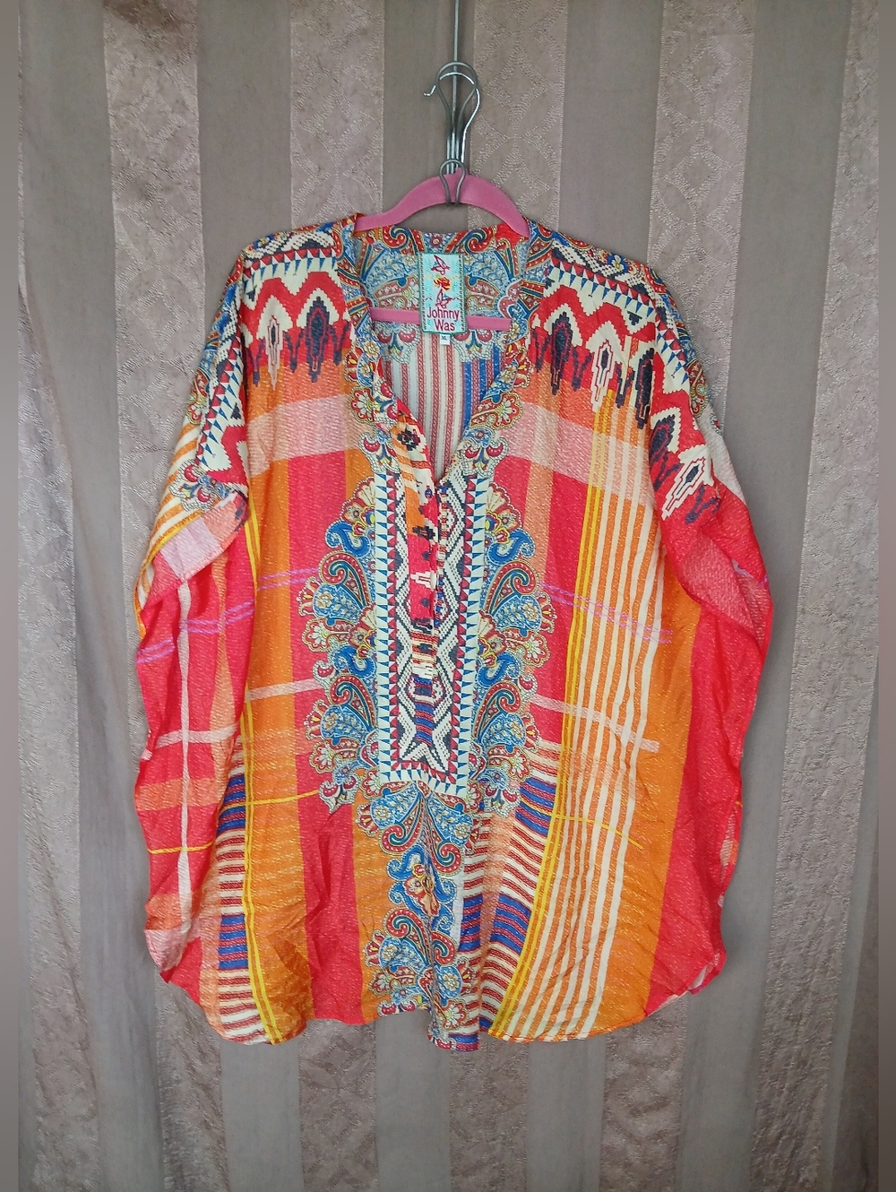 💎 Johnny Was Paisley Boho Multicolor Women's Tunic Top 100% Silk